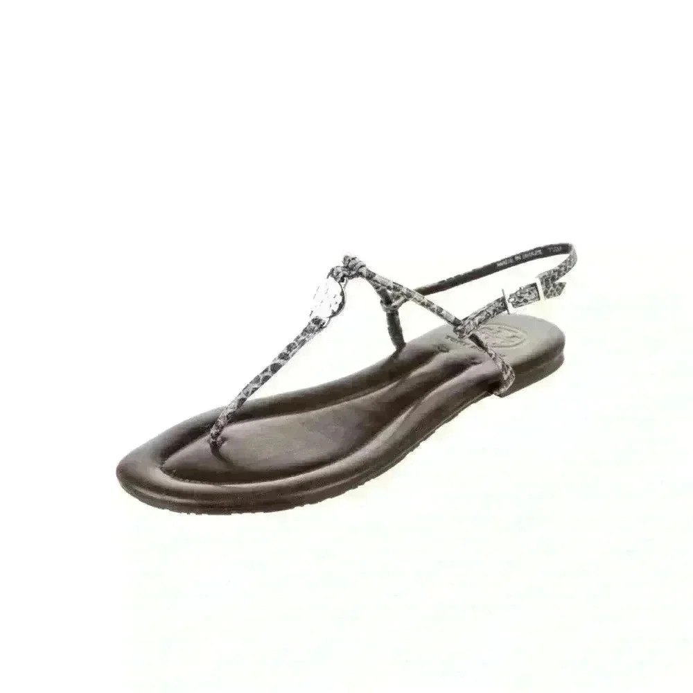 Tory Burch, Black Animal, Print T-Strap Sandals 8